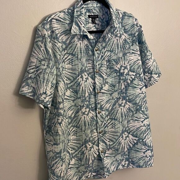 Men’s Van Heusen Large Short Sleeve Collared Button Up Blue Green Abstract Print - Picture 5 of 8